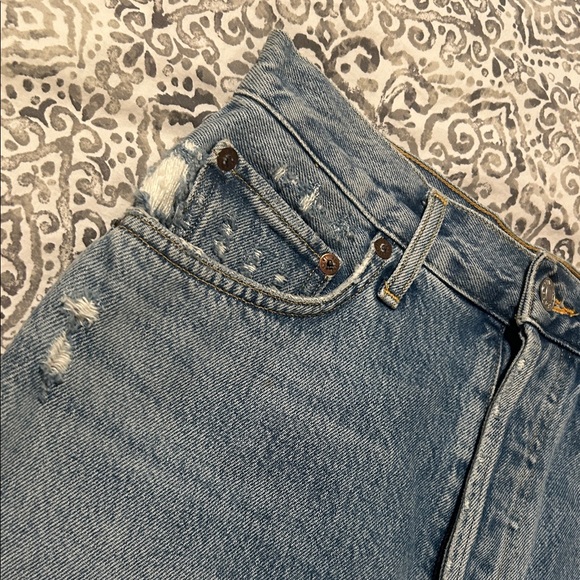 Agolde Blue Distressed Denim Skirt - Picture 7 of 10